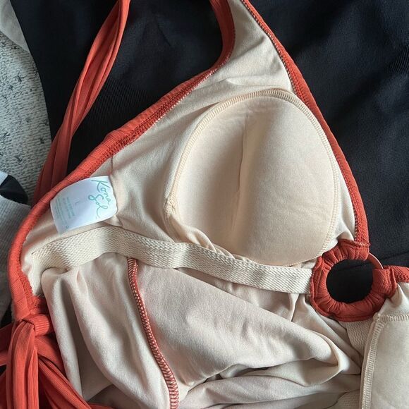 Kona Sol Woman's One Piece Swimsuit Size L,Apricot orange Ribbed Ring L - Picture 6 of 9